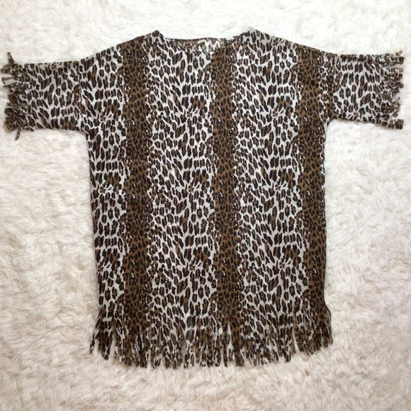 Vintage Sidney Bernstein & Son Sheer Fringe Animal Print Lingerie Coverup OS L M - Picture 1 of 8